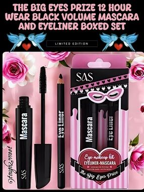 🆕THE BIG EYES PRIZE 12 HOUR WEAR BLACK VOLUME MASCARA AND EYELINER BOXED SET